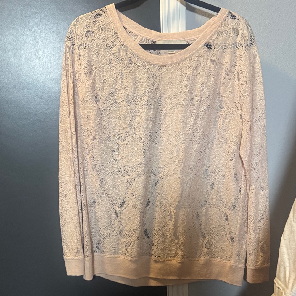 LOFT Lace Long Sleeve Pullover - Blush Pink